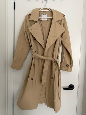 Garage Beige Double-Breasted Trench Coat with Belt